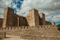 Towers and stone walls facade at the Castle of Trujillo Royalty Free Stock Photo
