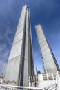 Towers of the vertical lift bridge of Jacques Chaban Delmas in Bordeaux. Nouvelle, Aquitaine, France