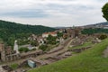 Towers and walls of Tsarevets fortress with a view of the old town of Veliko Tarnovo in the background, Bulgaria Royalty Free Stock Photo