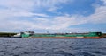 Towing a tanker along the Volga. Russia.