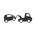 Towing wrecker truck and car simple vector icon. Car accident, wreck or tow help service