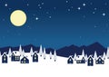 Seamless Vector Winter Townscape At Night Illustration With Text Space.