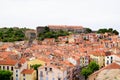 Town aerial top view from castle of Collioure Languedoc-Roussillon France Royalty Free Stock Photo