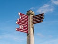 Town attractions signpost in Wittdun on Amrum island, North Frisia, Schleswig-Holstein, Germany Royalty Free Stock Photo