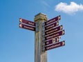 Town attractions signpost in Wittdun on Amrum island, North Frisia, Schleswig-Holstein, Germany Royalty Free Stock Photo