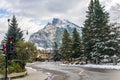 Town of Banff street view in snowy day. Banff National Park