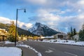 Town of Banff street view in snowy winter. Banff National Park