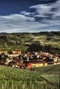 Langhe - View of the town of Barolo and its vineyards. Royalty Free Stock Photo