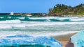 Town Beach, Australian coast, rough sea with high waves at the shore, view from the breakwater on the seaside landscape Royalty Free Stock Photo