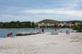 Town beach in the summer day in Rovinj in Croatia Royalty Free Stock Photo