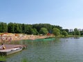 Town beach in sunny weather.