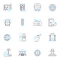 Town blueprint linear icons set. Planning, Infrastructure, Zoning, Roads, Traffic, Utilities, Residential line vector