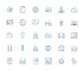 Town blueprint linear icons set. Planning, Infrastructure, Zoning, Roads, Traffic, Utilities, Residential line vector