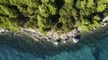 Beautiful coastline on the Riviera Makarska on Adriatic sea in Croatia, tourist resorts and beach, overhead view