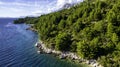Beautiful coastline on the Riviera Makarska on Adriatic sea in Croatia, tourist resorts and beach, overhead view Royalty Free Stock Photo