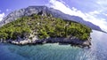 Beautiful coastline on the Riviera Makarska on Adriatic sea in Croatia, tourist resorts and beach, overhead view Royalty Free Stock Photo