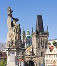 Town bridge tower and Saint Nicholas church Royalty Free Stock Photo