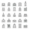 Town buildinds line icons vector set isolated Royalty Free Stock Photo