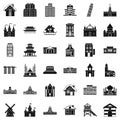 Town building icons set, simple style