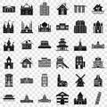 Town building icons set, simple style