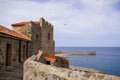 Town castle and beach harbour of Collioure Languedoc-Roussillon France Royalty Free Stock Photo