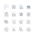 Town center line icons collection. Hub, Pedestrian, Lively, Vibrant, Urban, Park, Plaza vector and linear illustration