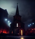 town church aesthetic dark by night detailed Unreal Engine 5 concept art atmospheric cinematic dramatic light