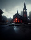 town church aesthetic dark by night detailed Unreal Engine 5 concept art atmospheric cinematic dramatic light