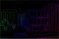 Town city landscape neon linear in vector. Cyberpunk style. Royalty Free Stock Photo