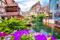 Town of Colmar little Venice colorful canal view Royalty Free Stock Photo