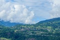 The town of Combloux in the middle of the countryside in the Mont Blanc Massif in Europe, France, the Alps, towards Chamonix, in Royalty Free Stock Photo