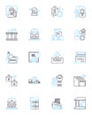 Town expansion linear icons set. Growth, Development, Urbanization, Expansion, Progress, Transformation, Revitalization Royalty Free Stock Photo