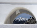 Town Of Fira Santorini Greece Through A Small Window Royalty Free Stock Photo