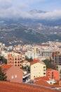 Town at foot of mountains. Montenegro. View of Budva city
