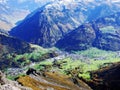 The town of Glarus and the settlement of Ennenda in the alpine valley of the Linth River Royalty Free Stock Photo