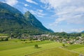 The town of Gresy sur Isere in the middle of wheat fields in Europe, France, Isere, the Alps, in summer on a sunny day Royalty Free Stock Photo
