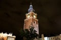 Town Hall Clock Tower at the Main Market Square, night view, Krakow, Poland Royalty Free Stock Photo