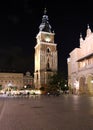 Town Hall Clock Tower at the Main Market Square, night view, Krakow, Poland Royalty Free Stock Photo