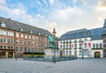 Town hall in Dusseldorf and statue of an Wellem, Germany