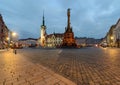 Town hall and Holy Trinity Column in Olomouc after sunset. Royalty Free Stock Photo