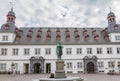 Town Hall of Koblenz, Germany with Statue of Johannes-Muller-Denkmal