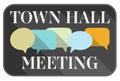 town hall meeting sign or sticker with speech bubbles