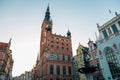 Town Hall and Neptune`s Fountain at Dlugi Targ Long Market street in Gdansk, Poland Royalty Free Stock Photo