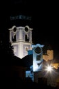 town hall and Old Castle at night, Banska Stiavnica, Slovakia Royalty Free Stock Photo