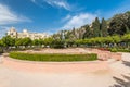 Town hall park and Alcazaba castle in Malaga, Spain