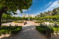 Town hall park and Alcazaba castle in Malaga, Spain