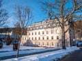 Town hall of Schwarzenberg Erzgebirge in winter Royalty Free Stock Photo