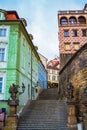 Town hall stairs Hradcany district Prague city at twilight Czechia Royalty Free Stock Photo