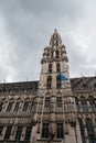 Town Hall Tower in The Grand Place of Brussels Royalty Free Stock Photo