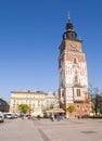Town Hall Tower Krakow, one of the main focal points of the Main Market Square in the Old Town Royalty Free Stock Photo